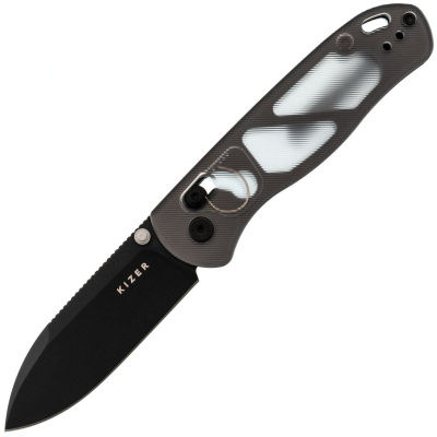 Складной нож Kizer Drop Bear, сталь Nitro-V, компактный EDC, рукоять акрил, темно-серый