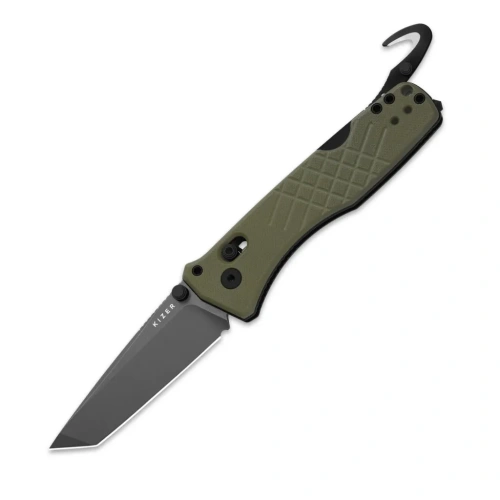 Складной нож спасателя Kizer Aegis T, сталь AEB-L, рукоять G10, оливковый