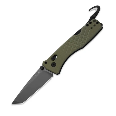 Складной нож спасателя Kizer Aegis T, сталь AEB-L, рукоять G10, оливковый