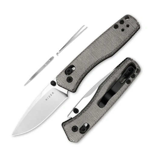 Складной нож Kizer Aegis, сталь AEB-L, рукоять микарта, серый