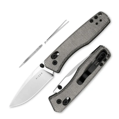 Складной нож Kizer Aegis, сталь AEB-L, рукоять микарта, серый