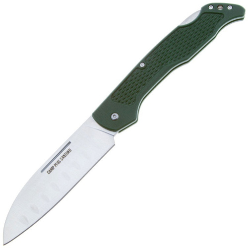 Складной кухонный нож Ontario Camp Plus Santoku, сталь AUS-8, рукоять зелёный GFN