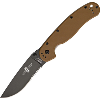 Складной нож полусеррейторный Ontario RAT 1 Coyote Brown, сталь AUS-8, рукоять термопластик GRN, коричневый/черный
