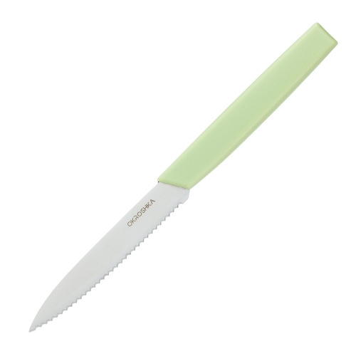 Нож кухонный серрейтор для фруктов и овощей Okroshka Salad 10 см, сталь 5cr15mov, рукоять пластик, зеленый