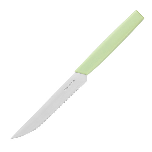 Нож кухонный для стейка серрейтор Okroshka Salad 12 см, сталь 5cr15mov, рукоять пластик, зеленый