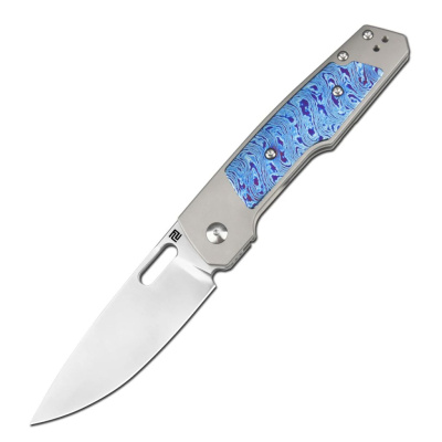 Складной нож Artisan Cutlery Gambit, сталь S90V, рукоять титан/тимаскус, серый/голубой