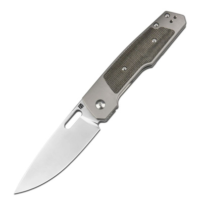 Складной нож Artisan Cutlery Gambit, сталь S90V, рукоять титан/микарта, серый/оливковый