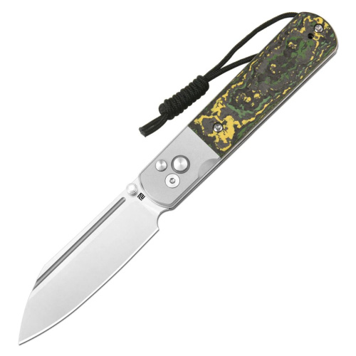 Складной нож Artisan Cutlery Holm, сталь S90V, рукоять сталь/карбон, желто-зеленый
