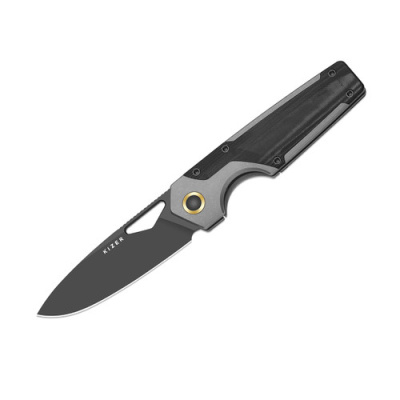 Складной нож Kizer Serpentine, сталь Elmax, рукоять титан/микарта, серый