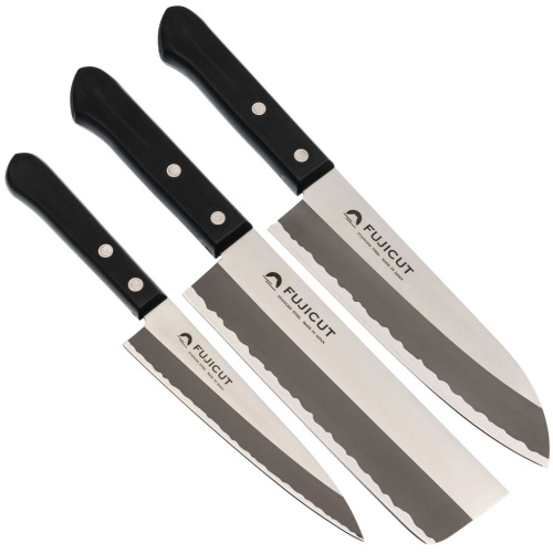 Набор из 3-х кухонных ножей Tojiro Fuji Cutlery TJ-GIFTSET-B, сталь Mo-V, рукоять дерево, черный