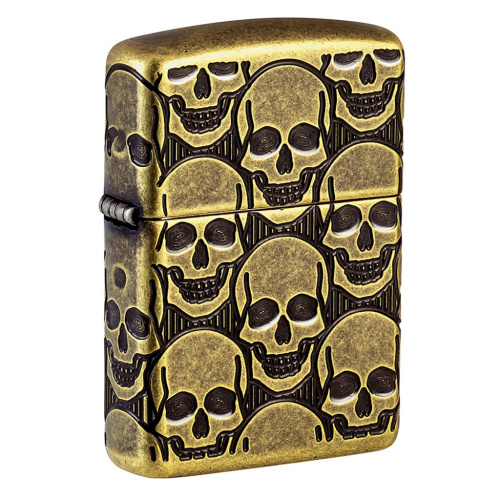 Зажигалка ZIPPO Armor® Cackling Cranium с покрытием Antique Brass, латунь/сталь, золотистая, матовая, 38x13x57 мм