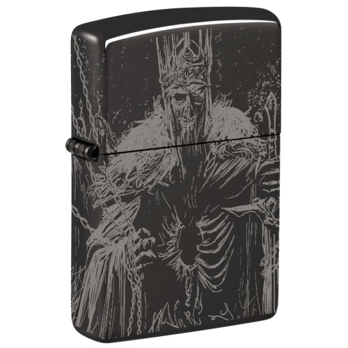 Зажигалка ZIPPO Skull King с покрытием High Polish Black, латунь/сталь, черная, глянцевая, 38x13x57 мм