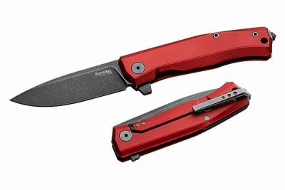 Складной нож Lionsteel MYTO, сталь М390, рукоять алюминий, черный клинок, красный
