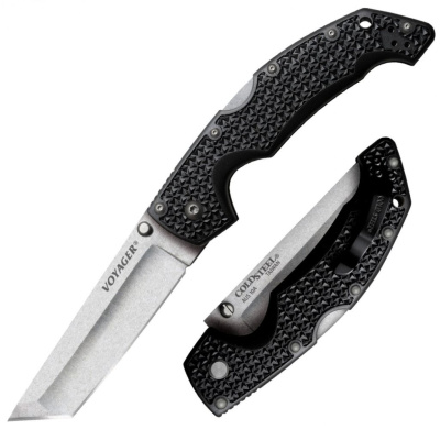 Складной нож Cold Steel Voyager Large Tanto, сталь AUS-10A, тактический нож, рукоять Griv-Ex черный