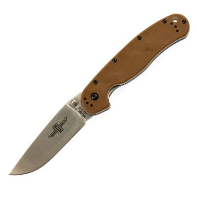 Нож складной Ontario RAT-1, сталь Aus-8, Satin, рукоять термопластик GRN, brown