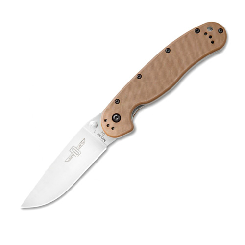 Нож складной Ontario RAT-1, сталь D2, Satin, рукоять термопластик GRN, brown