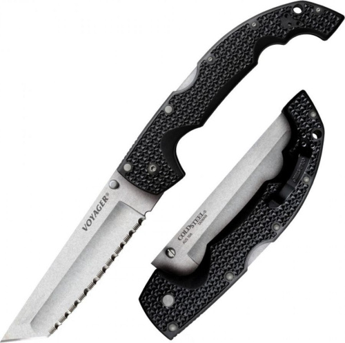 Нож складной Cold Steel Voyager Large Tanto Extra Large Serrated, сталь Aus-10A, рукоять Griv Ex™, черный