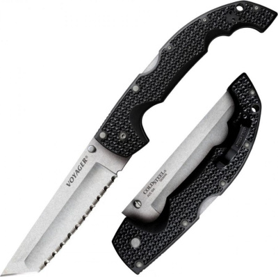 Нож складной Cold Steel Voyager Large Tanto Extra Large Serrated, сталь Aus-10A, рукоять Griv Ex™, черный