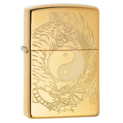 Зажигалка ZIPPO Tiger and Dragon с покрытием High Polish Brass, латунь/сталь, золотистая,  36x12x56 мм