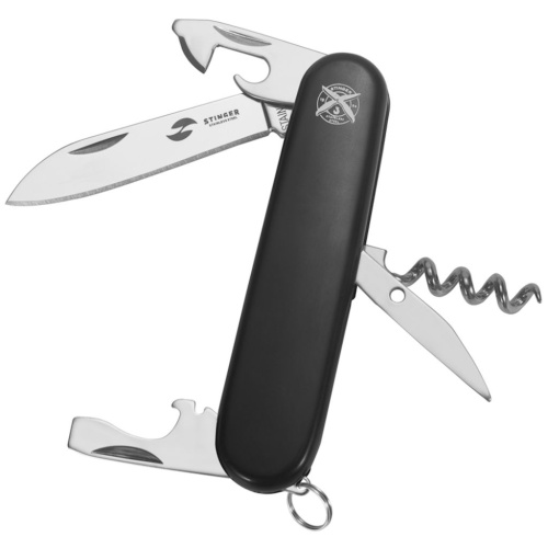 Нож перочинный Stinger 90 мм, 10 функций, черный, в блистере