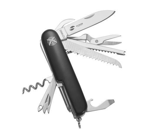 Нож перочинный Stinger 89 мм, 15 функций, черный