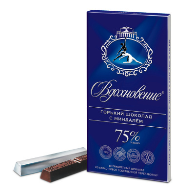 Шоколад Вдохновение с миндалем 75% какао, 90 гр.