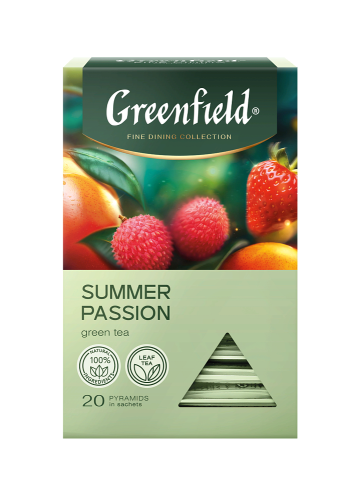 Чай зелёный Greenfield Summer Passion в пирамидках, с ароматом манго, личии и  клубники, 20 шт х 1,8 г