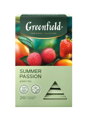 Чай зелёный Greenfield Summer Passion в пирамидках, с ароматом манго, личии и  клубники, 20 шт х 1,8 г