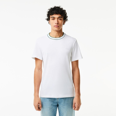 Мужская футболка Lacoste с воротником в полоску из эластичного хлопка