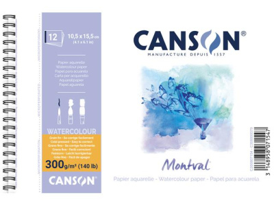 Альбом для акварели на спирали Canson "Montval" Fin 10,5х15,5 см 12 л 300 г