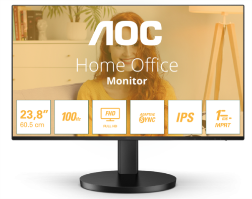 Монитор 23,8" AOC 24B3HA2 1920х1080, WLED, 16:9, IPS, 250cd, 1300:1, 20M:1, 4ms, 178/178, VGA, HDMI, 100Hz, Speakers, Tilt, Внутр, VESA, Black, 3y