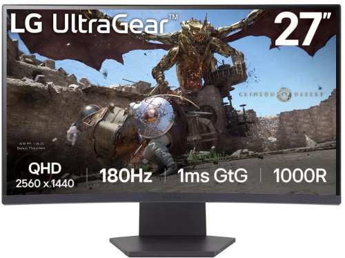 Монитор 27" LG 27GS60QC-B 2560x1440, LED 16:9, VA, 300 cd/m, 3000:1, 1 ms, 178°/178°, 2хHDMI, DP, изогнутый, 180Hz, black