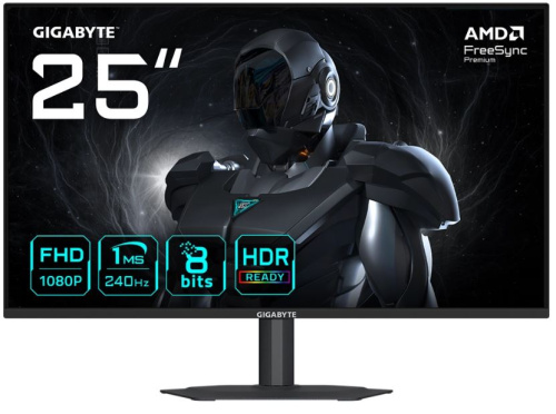 Монитор 24,5" GIGABYTE G25F2A EK 1920x1080, IPS, 16:9, 240 Hz, 1ms, 300cd, 1000:1, 2xHDMI, DP, HDR, Flicker Free, трехсторонний безрамочный дизайн, по