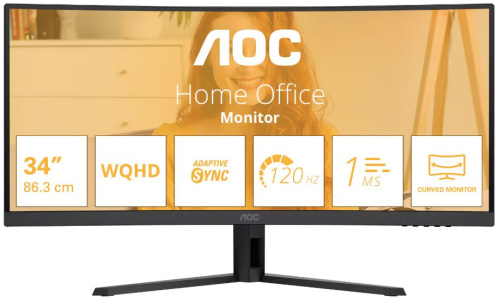 Монитор 34" AOC CU34B3E 3440x1440, LED, 21:9, VA, 300кд/м, 3500:1, 4мс, 178/178, HDMI, DP, 120Hz, black