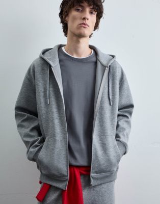 Серое худи на молнии из скубы с карманом кенгуру Глория Джинс