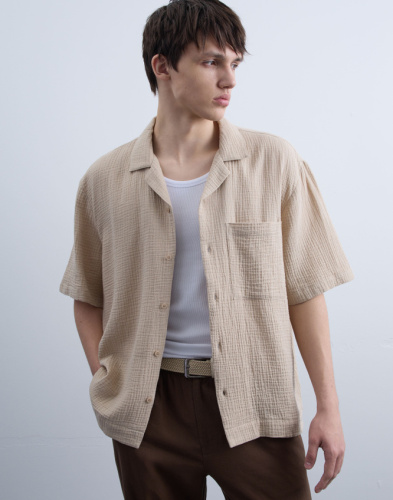 Бежевая рубашка из муслина с карманом Глория Джинс