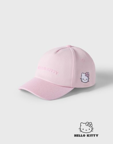 Розовая бейсболка с принтом и вышивкой Hello Kitty для девочки Глория Джинс