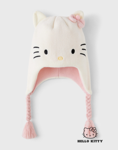 Утеплённая шапка-ушанка с бантом и вышивкой Hello Kitty для девочки Глория Джинс