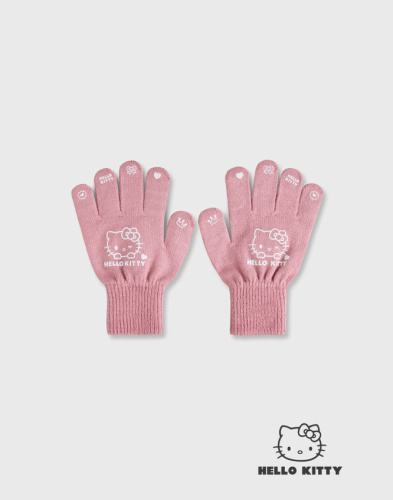 Розовые перчатки с принтом Hello Kitty для девочки Глория Джинс
