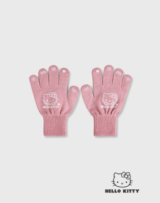 Розовые перчатки с принтом Hello Kitty для девочки Глория Джинс