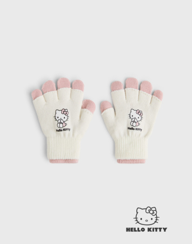 Розовые перчатки с принтом Hello Kitty для девочки Глория Джинс