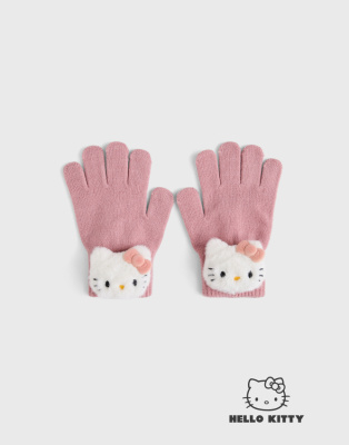 Розовые перчатки с пушистой аппликацией Hello Kitty для девочки Глория Джинс