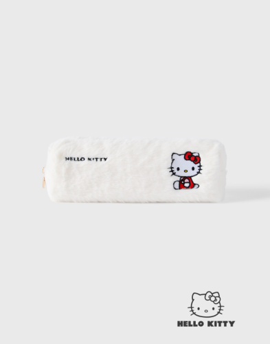 Молочный пушистый пенал с вышивкой Hello Kitty Глория Джинс