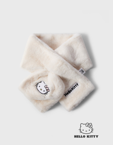 Молочный шарф из искусственного меха с вышивкой Hello Kitty для девочки Глория Джинс