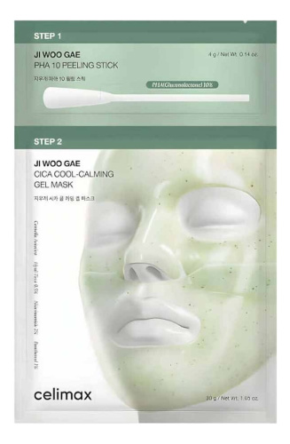 Гидрогелевая маска для лица с экстрактом центеллы азиатской Ji Woo Gae Cica PHA Peel 2-Step Gel Mask 30г/4г: Маска 4шт