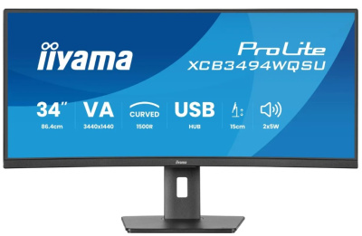 Монитор 34" Iiyama ProLite XCB3497WQSNPH-B1 3440x1440, LED, 21:9, VA, 350cd, 3000:1, 5ms (GTG), 1500R, 178гр/178гр, HDMI, DP, 2*USB-A, 120Hz, Speakers