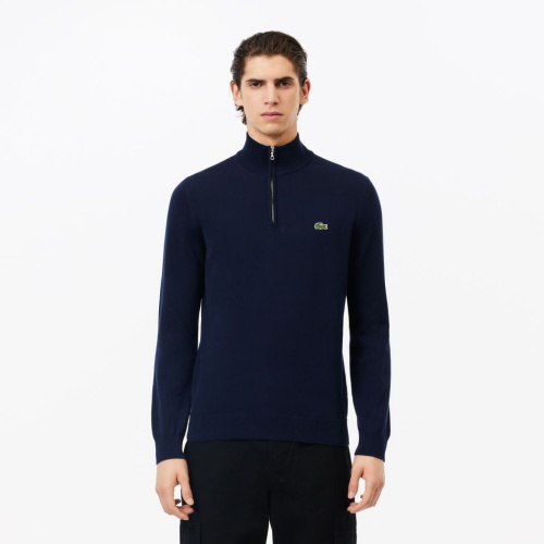 Мужской хлопковый свитер Lacoste на молнии с высоким воротом