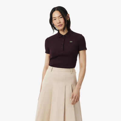 Женское хлопковое облегающее поло Lacoste L.12.D в рубчик