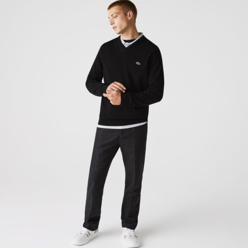 Мужской хлопковой свитер Lacoste с V-образным вырезом