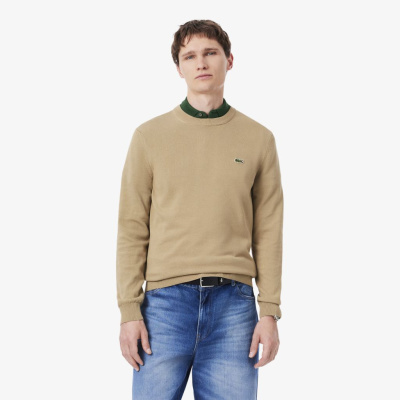 Однотонный хлопковый свитер Lacoste с круглым вырезом